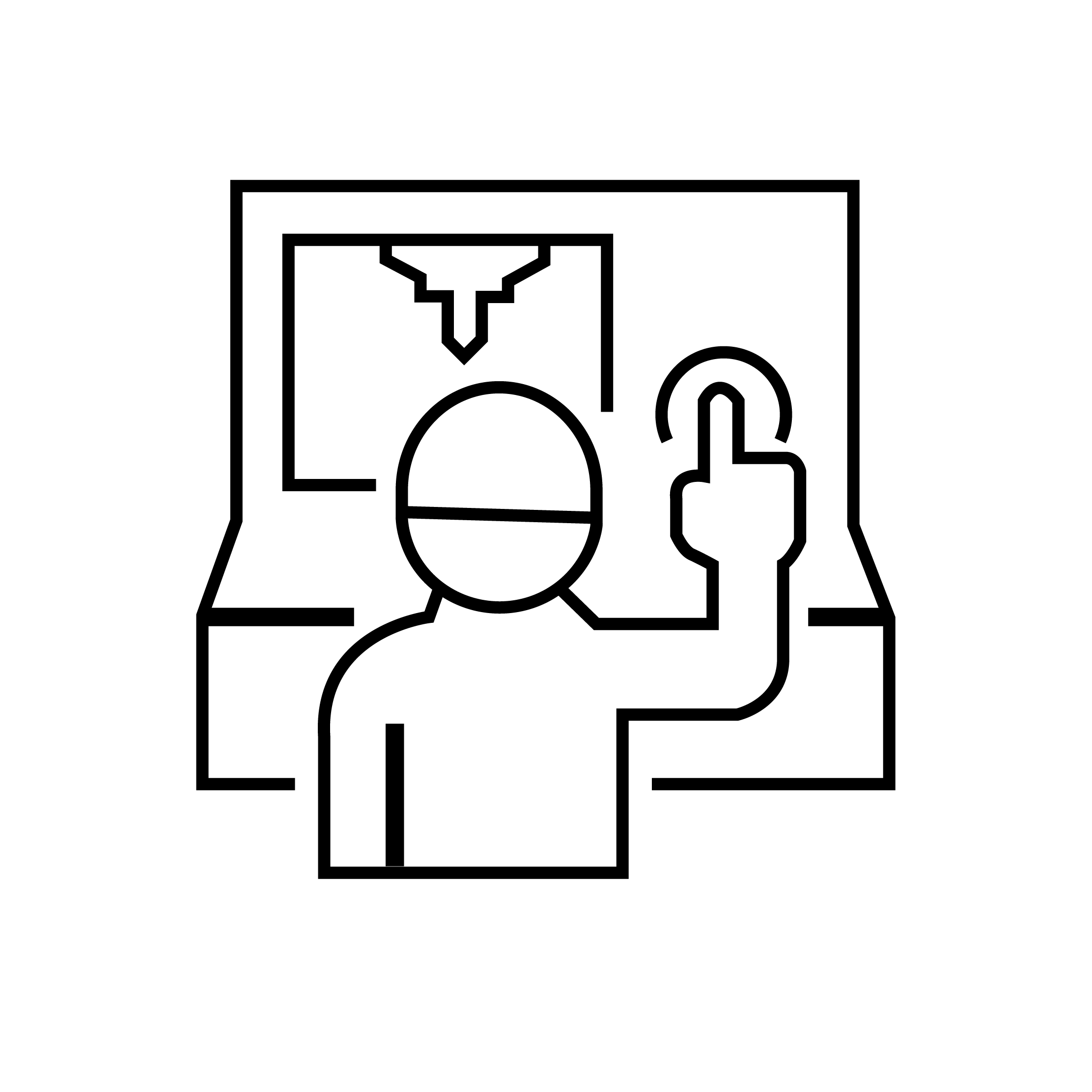 Line drawing of a person with a helmet and gloves, surrounded by construction elements.