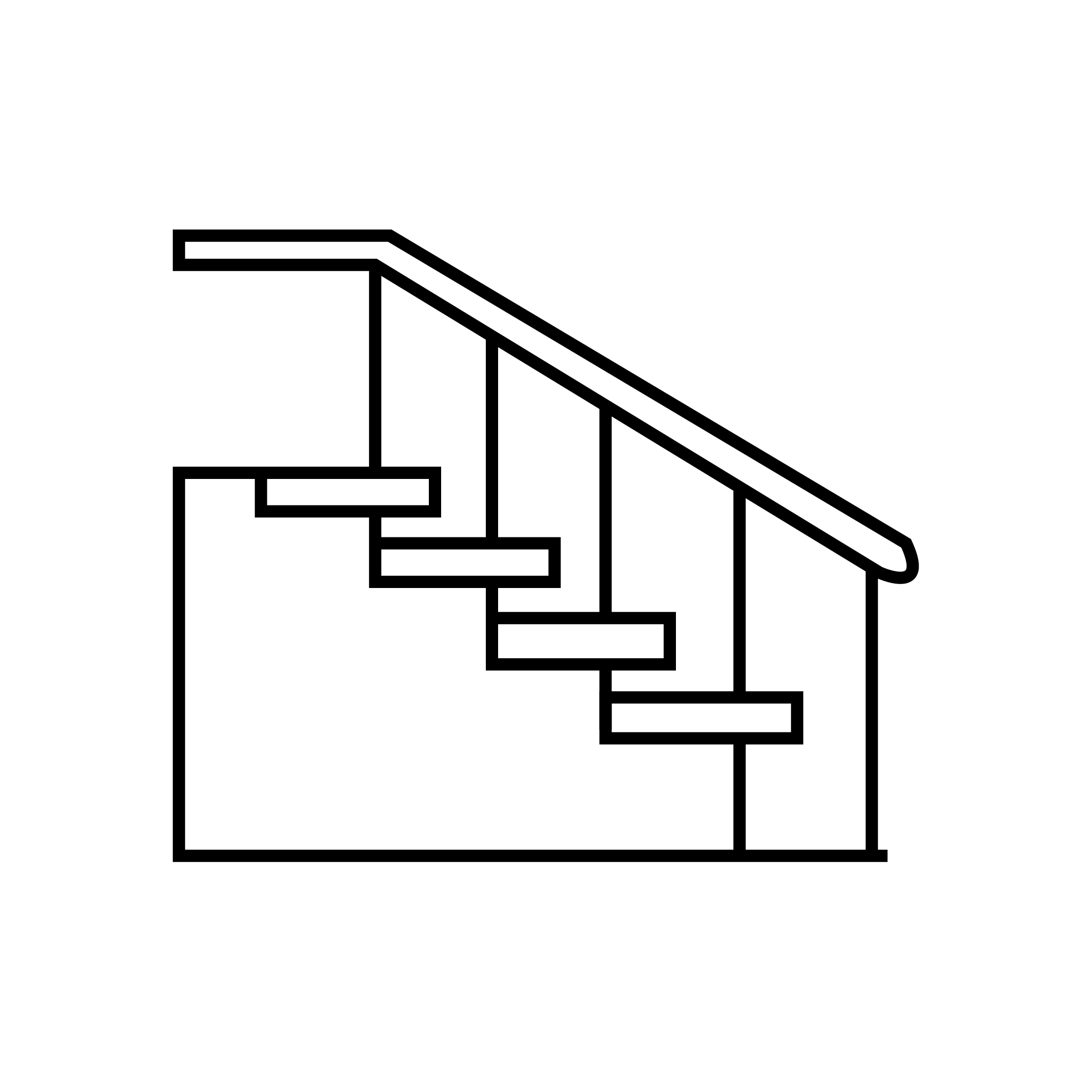 Line drawing of a staircase with handrail on a white background